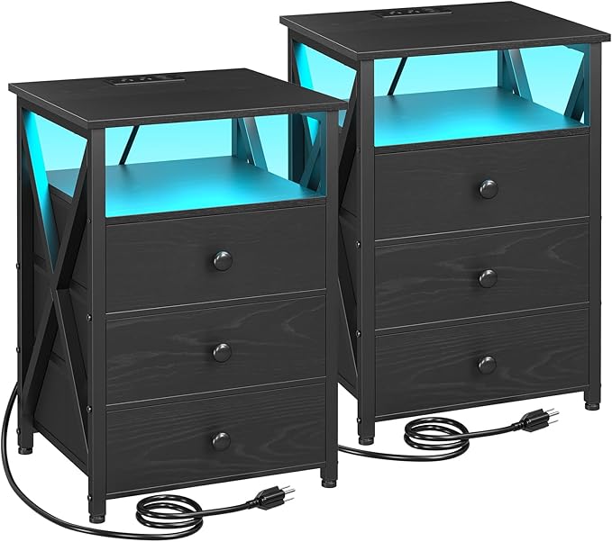 AMHANCIBLE Night Stand Set 2, LED Nightstand by AMHANCIBLE
