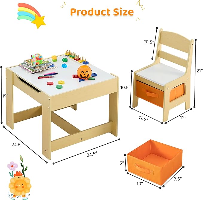 Kids Table and Chairs Set, 4 in 1 Wooden Kids Table - Image 6