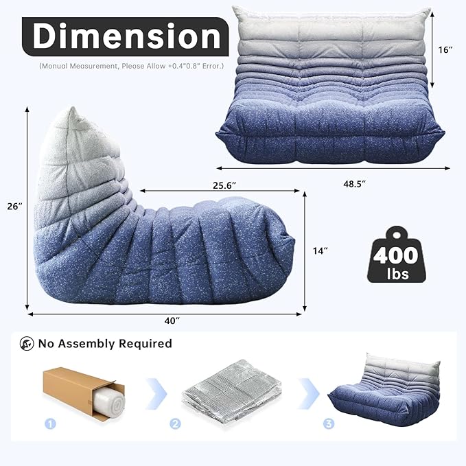 Bean Bag Chairs for Adults, Memory Foam Couch Loveseat Sofa Chair, Soft Teddy - Image 2