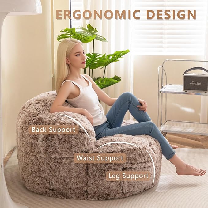 BYBYME Giant Bean Bag Chair, Faux Fur Bean Bag Couch - Image 3