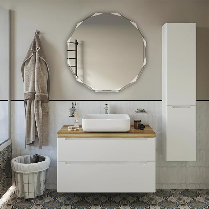 Single Beveled Edge Circle Mirror Frameless Wall Mount Bathroom Vanity Mirror - Image 3