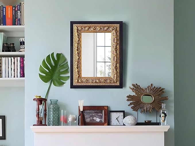 Small French Antique Mirror, 14”x11” Black Vintage Table Mirror - Image 6