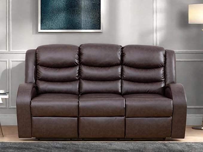 Leather Recliner Sofa Couch, 3-Seater Home Theater Seating Reclining Sofa by FONTOI