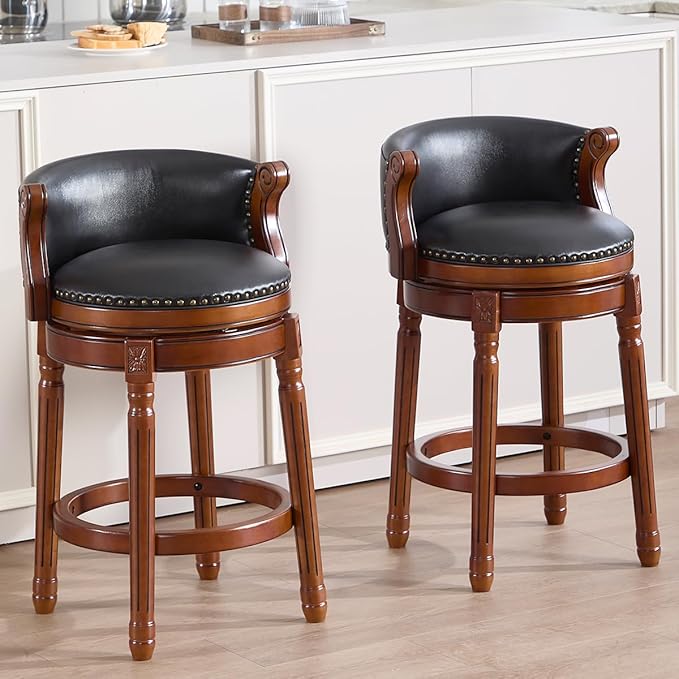 Cow top Leather Wooden Bar Stools, 29.5" Bar Height Bar Chair - Image 9