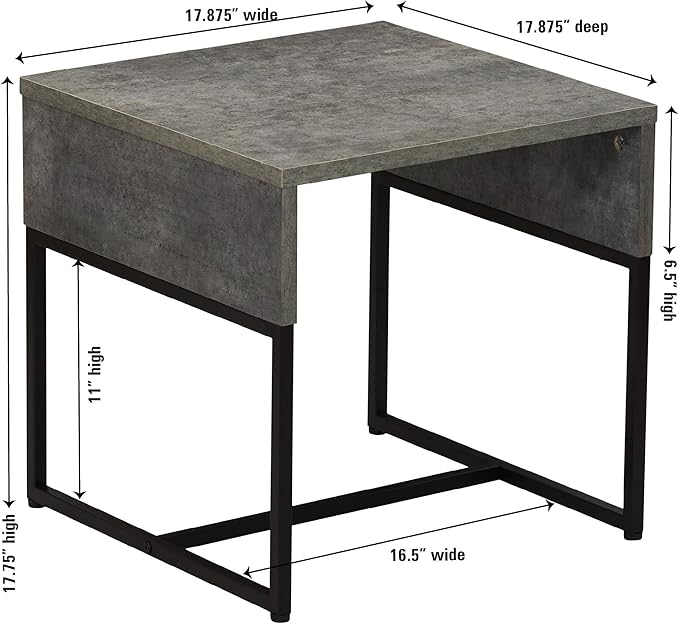 Household Essentials Wrap Square Side End Table Rustic Slate Concrete and Black - Image 3