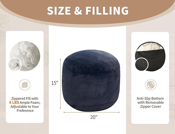 Boho Ottoman Living Room Furniture 20"x15" Round Ottomans Pouf Couch Foot Rest - Image 2