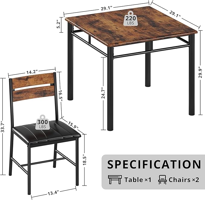 IRONCK Dining Table Set for 2, Small Kitchen Table - Image 2