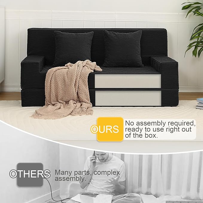 MeMoreCool Boneless Folding Sofa Bed Queen, Corduroy Convertible Sleeper Chair - Image 7