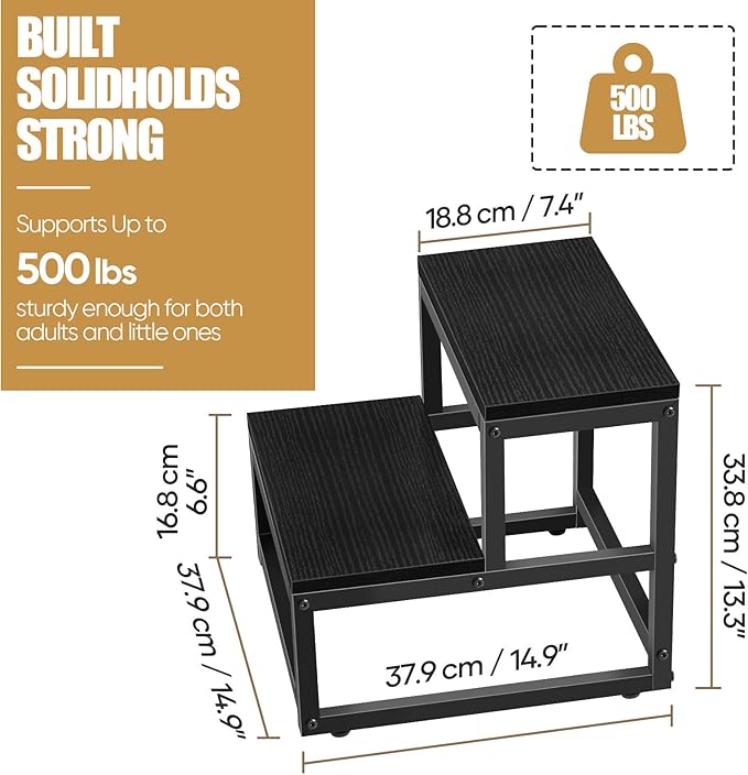 Wood and Metal 2 Step Stool for Adults & Kids – Heavy Duty Rustic Step Stools - Image 2