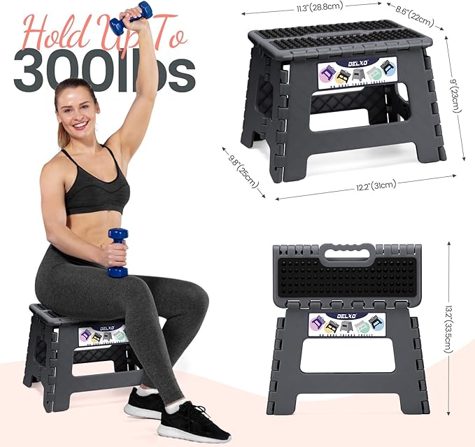 Delxo Folding Step Stool 9 Inch, Non-Slip Foldable Stools Up to 300 LBS - Image 3