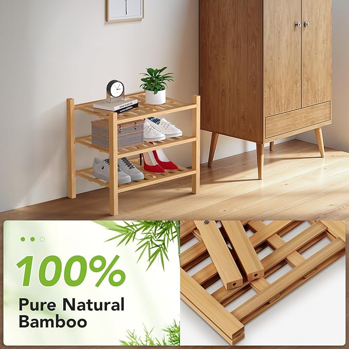Haddockway small 3 Tier Bamboo Shoe Rack Storage Organizer, Small Space - Image 5