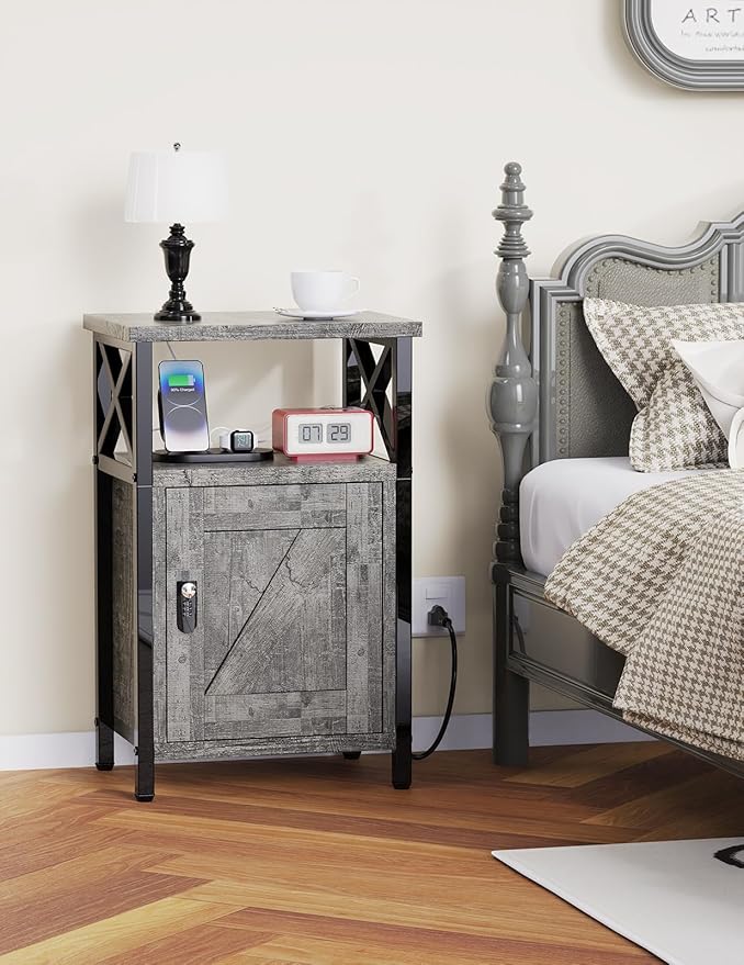 Wooden Nightstand with Lock, Bed Side Table with Drawers, Bedside Table with - Image 2