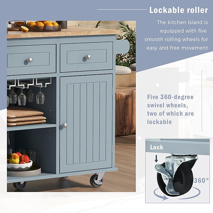 Merax Rubber Wood Kitchen Island - Image 6