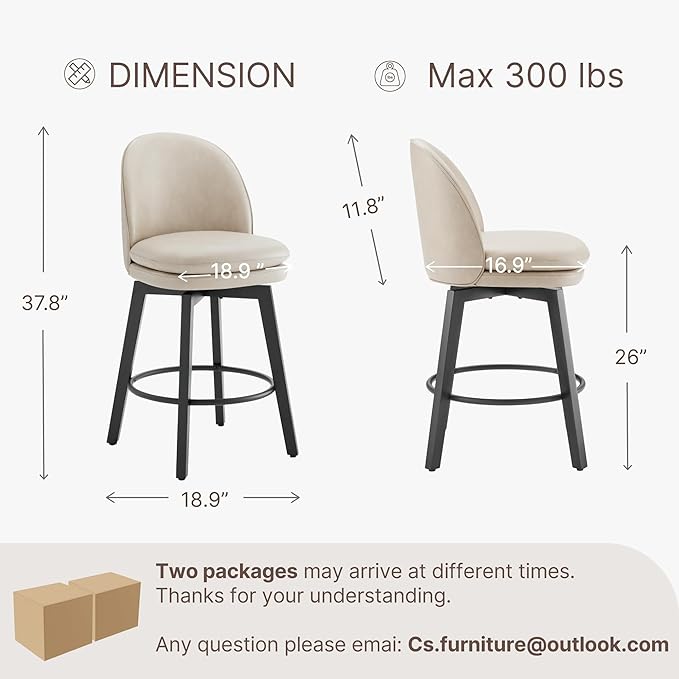 Counter Height Barstools 26 inch Upholstered Swivel Bar Stools - Image 3