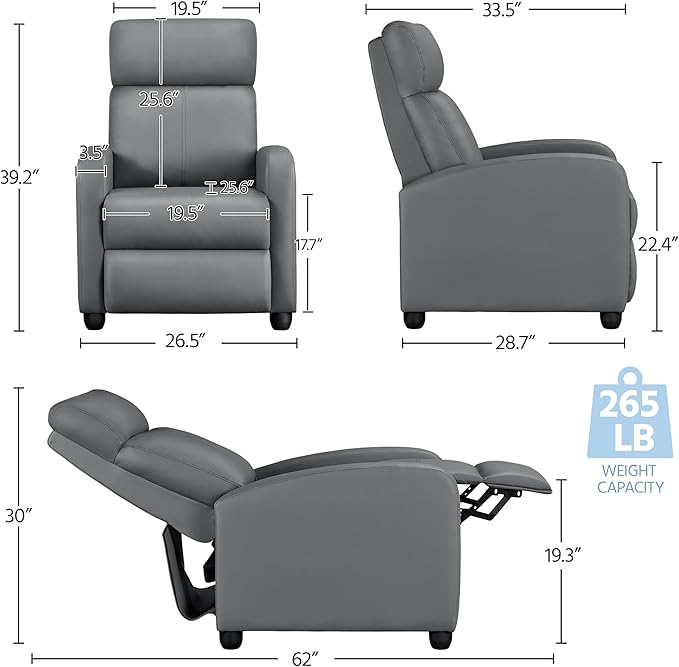 Yaheetech Recliner Chair PU Leather Recliner Sofa Home Theater Seating - Image 3