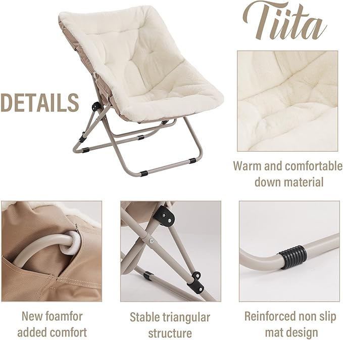 Tiita Folded Chair with Ottoman, Soft Faux Fur Oversized Folding Accent Chair - Image 4