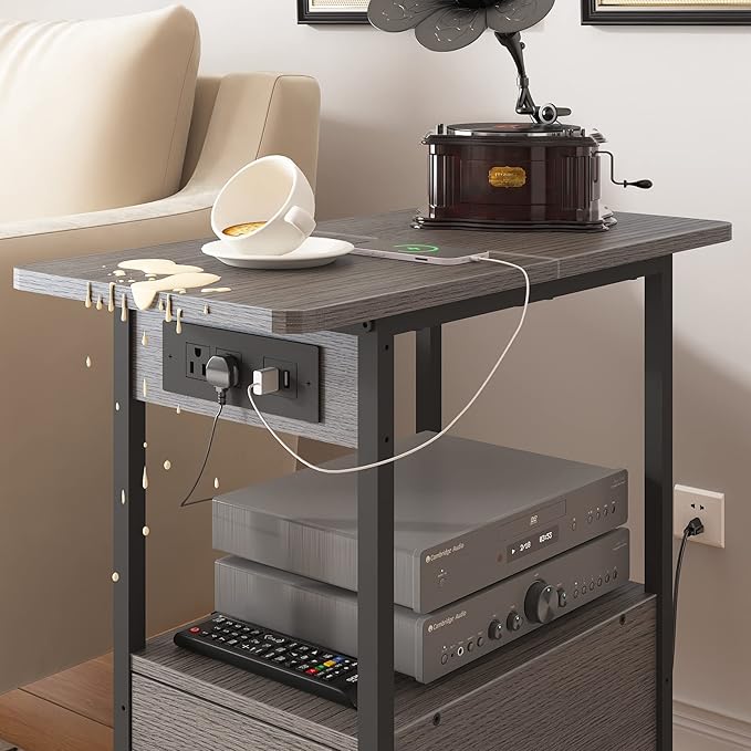 LIDYUK End Table with Charging Station, Narrow Side Table with Drawer and USB - Image 6