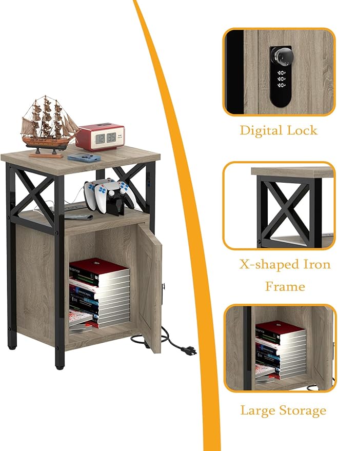 Wooden Nightstand with Lock, Bed Side Table with Drawers, Bedside Table with - Image 5