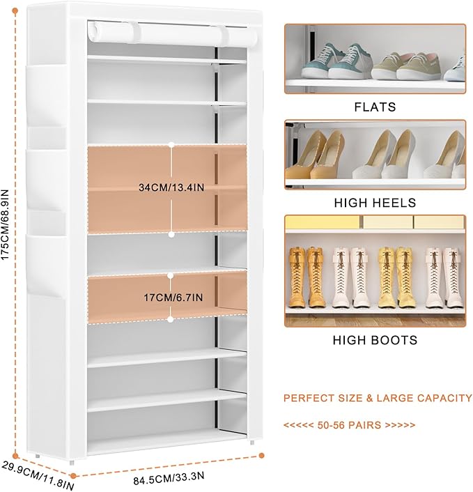 Shoe Rack 10Tier Large Capacity 50-56Pairs Beautiful Tall Shoe Shelf Free - Image 3