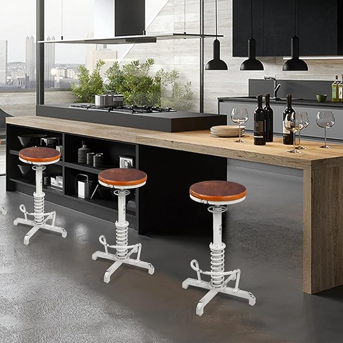 American Antique Steampunk Bar Stool 24.41"-28.35" Vintage Industrial - Image 8