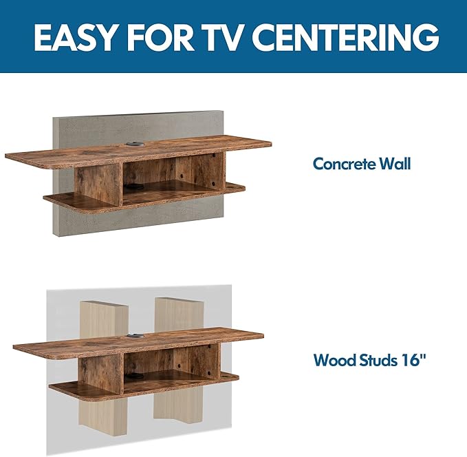 FITUEYES Floating TV Stand Wall Mounted, 2 Tier Floating Entertainment Shelf - Image 5