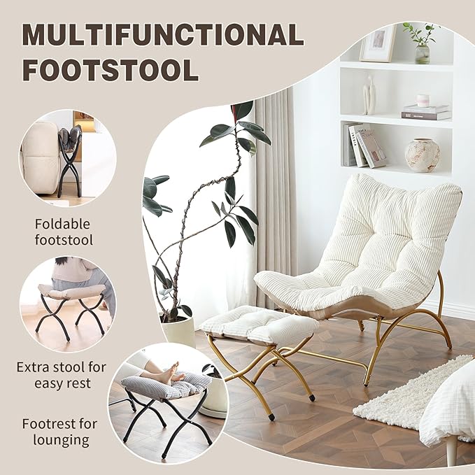 Welnow Accent Chair with Ottoman, Lounge Comfy Soft Leisure Metal Frame Reading - Image 8