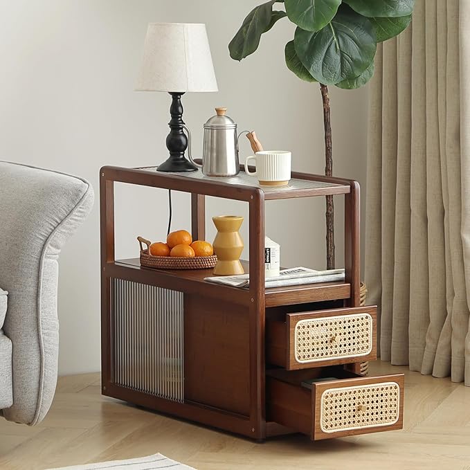 Rattan Nightstand Side Table by Furlide