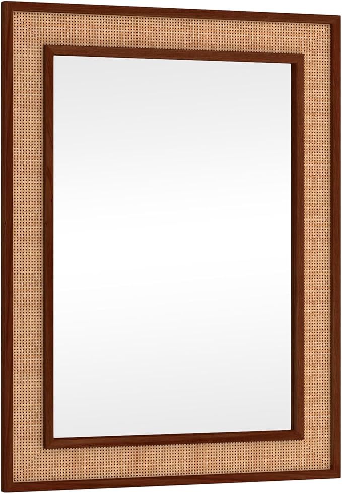Rattan Wall Mirror with Wooden Framed 24 X 32 inch Farmhouse Rectangle Wood - Image 8
