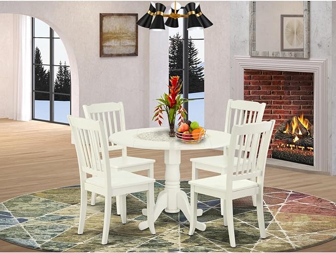 East West Furniture DLDA5-LWH-W 5 Piece Dining Room Furniture Set Includes a - Image 6