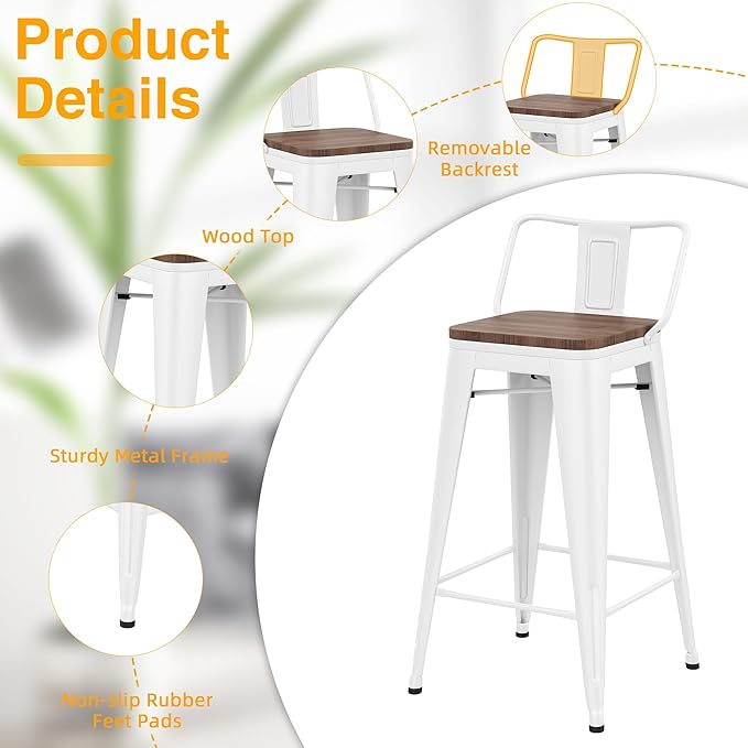 Yongchuang 24 inch Barstools Set of 4 Counter Height Bar Stools Farmhouse - Image 6