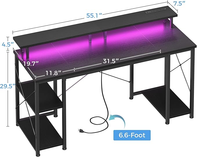 ODK 55 Inches Gaming Desk with LED Lights, Computer Desk with Monitor Stand - Image 3