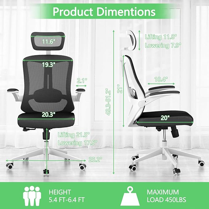 Office Desk Chair, High Back Ergonomic Comfy Offiec Chairs, Computer Mesh Chair - Image 2