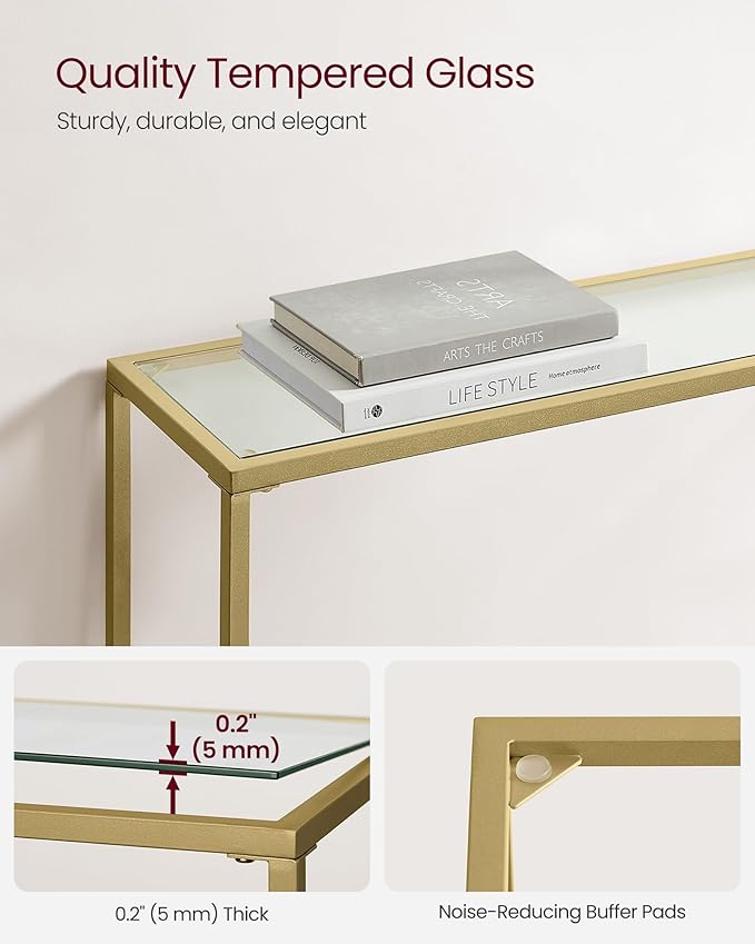 VASAGLE Entryway Table, Console Table, Tempered Glass Tabletop, Modern Sofa - Image 7
