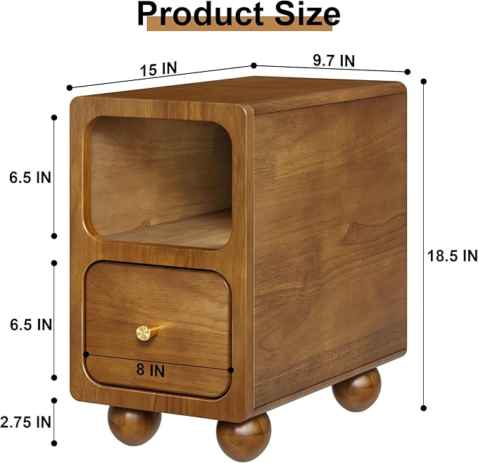 Solid Wood Nightstand, Narrow Night Stand - Image 3