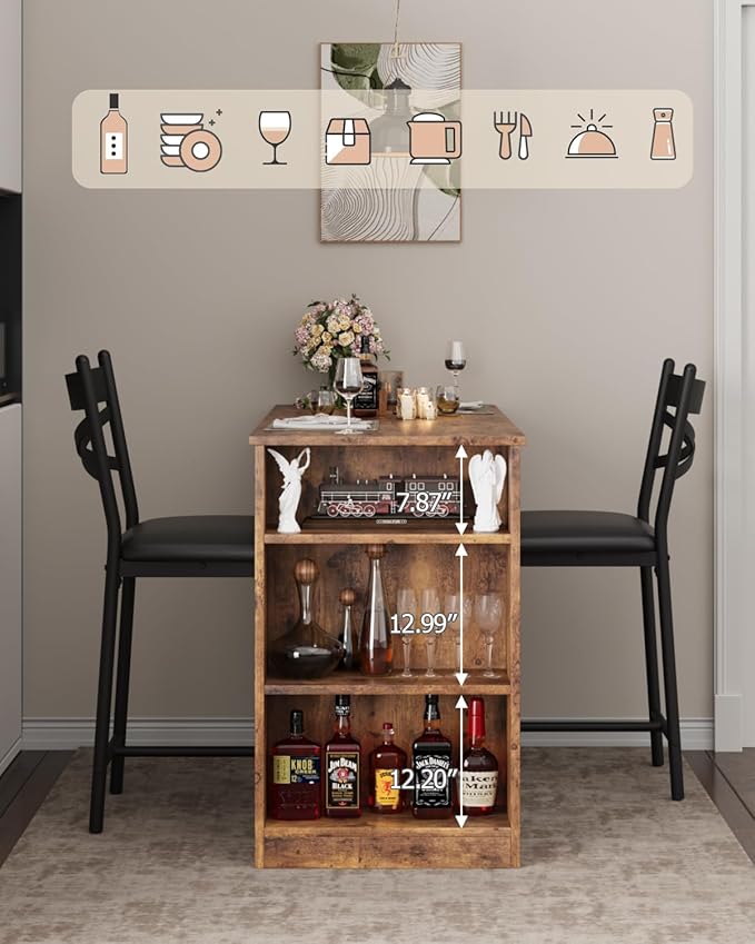Garvee Bar Table and Chairs Set, 3 Piece Bar Table Set - Image 4
