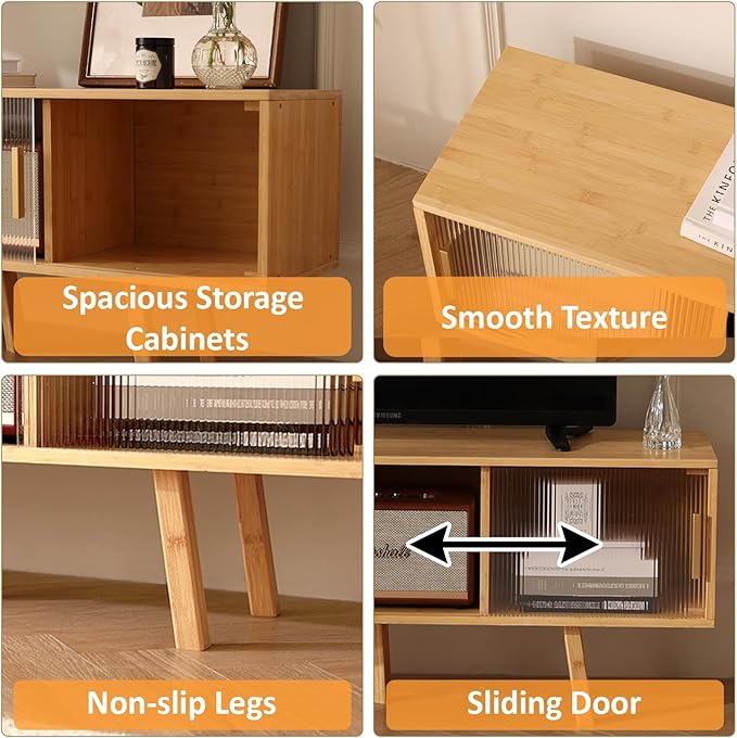 Bamboo TV Stand Entertainment Center- Mid-Century Modern Television Stand - Image 4