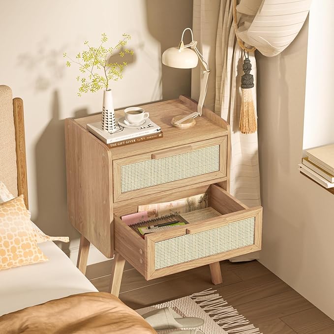 Lerliuo Rattan Nightstands Set of 2, Boho Night Stand - Image 6