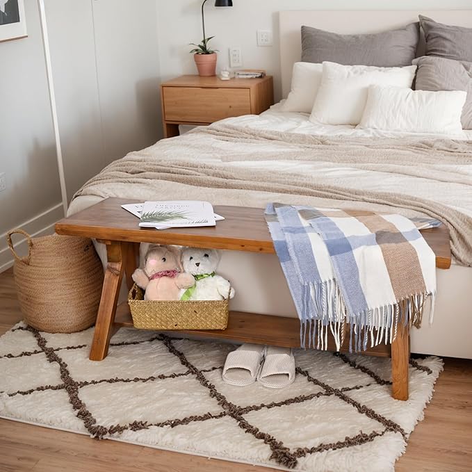 43 Inch Farmhouse Storage Bench, Rustic Solid Wood Entryway Bench - Image 7