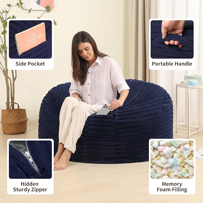 4FT Memory Foam Bean Bag Chair for Adults/Teens, Bean Bag Sofa - Image 3