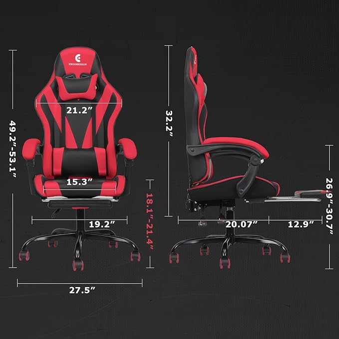 Gaming Chair with Linkage Armrest & Footrest, High Back Video Gaming Chair - Image 3