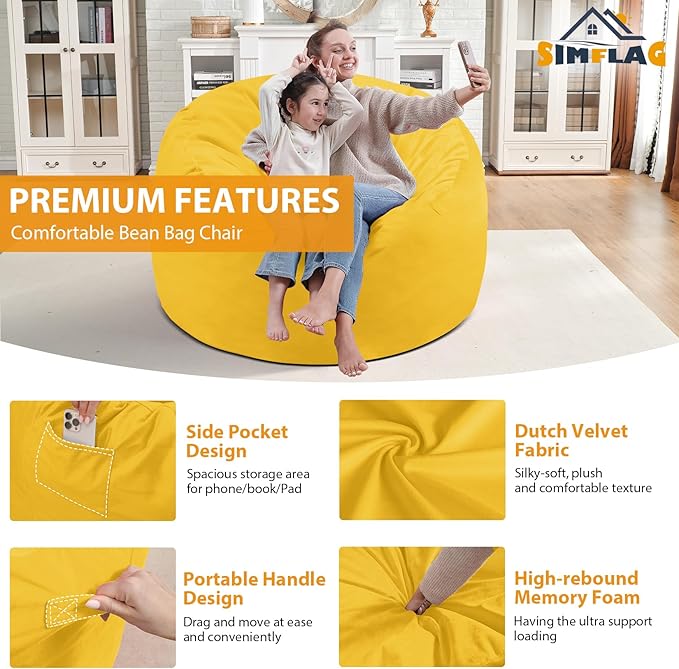 3FT Bean Bag Chair, Comfy Bean Bag Chairs - Image 4