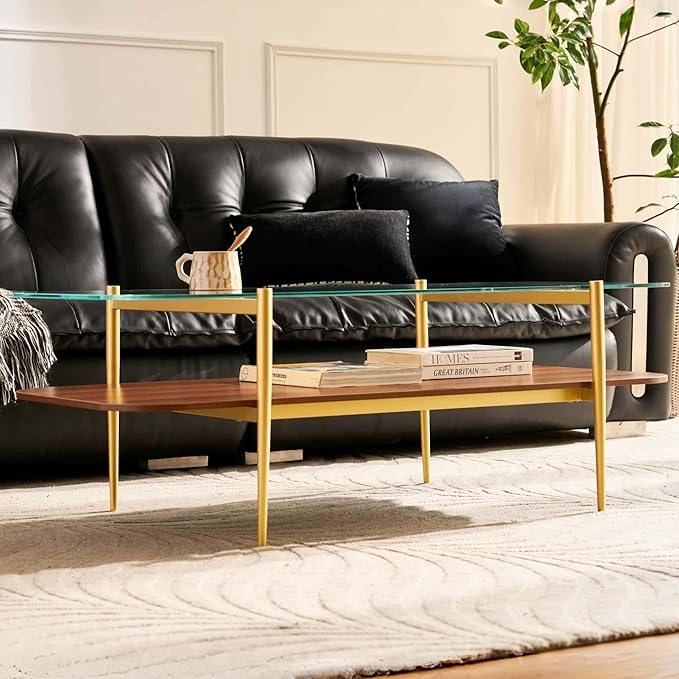 AGV LIGHTING Tadio Large Glass Coffee Table, Mid-Century Modern Coffee Table - Image 4