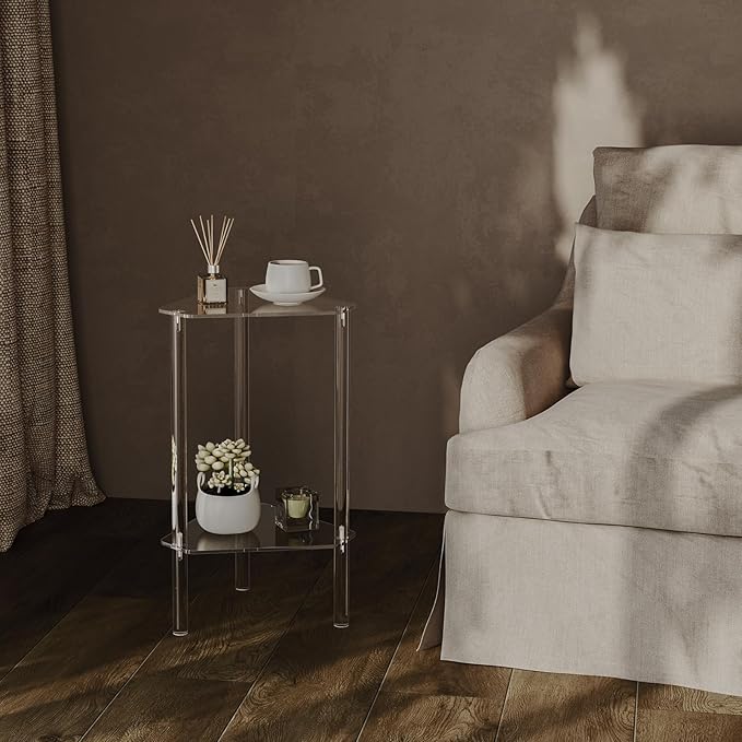 HMYHUM Clear Acrylic Triangle End Table, Corner Side Table - Image 2