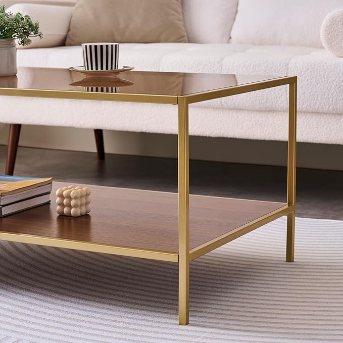 Glass Coffee Table for Living Room and Bedroom, 2-Tier Mid-Century Modern Table - Image 4