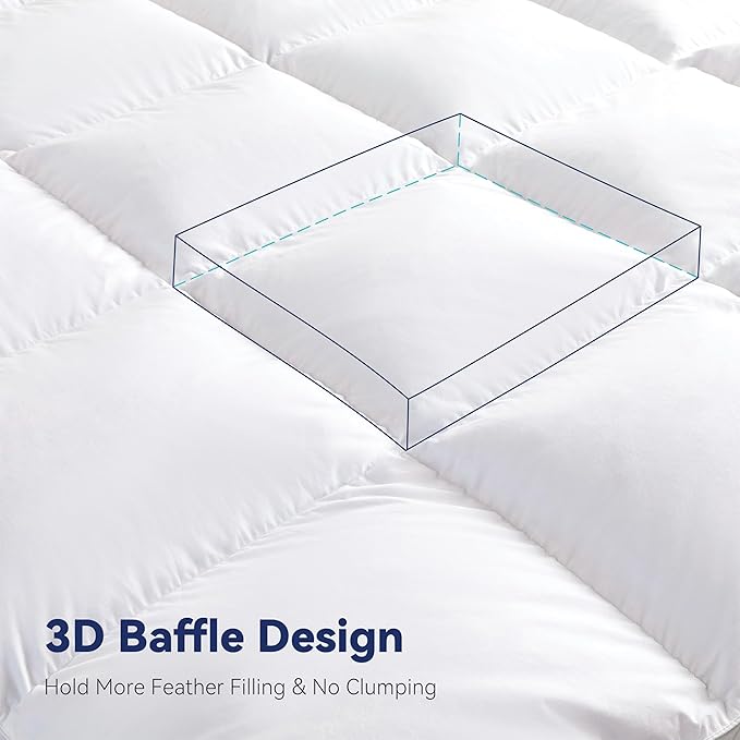 3 Inch White Goose Feather Mattress Topper, Queen Feather Bed Topper, Mattress - Image 6