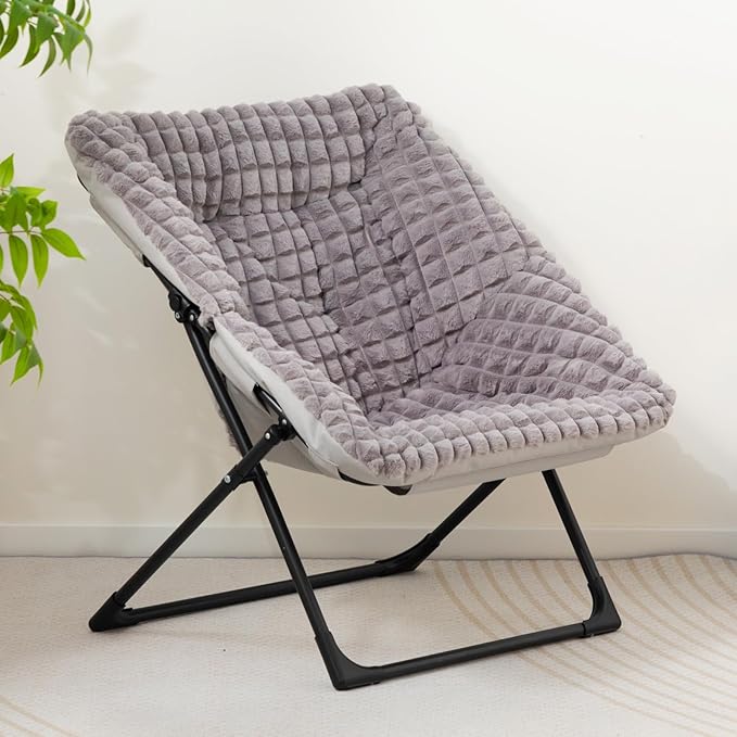 HollyHOME X-Large Saucer Chair, Comfy Oversized Folding Chair, Faux-Fur Reading - Image 8