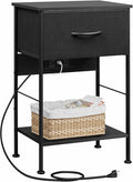 WLIVE Night Stand with Charger Station, Small Nightstand with 1 Fabric Drawer by WLIVE