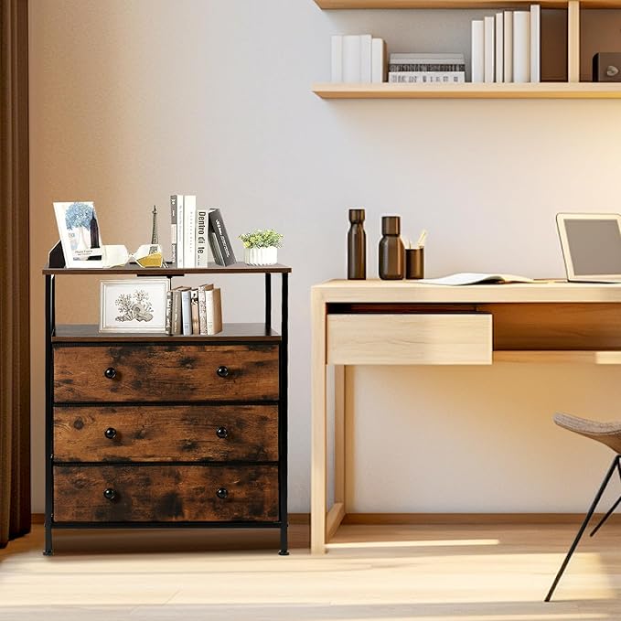 3 Drawers Dresser with Charging Station, 24 Inch Wide LED Night Stand with - Image 8