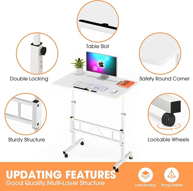 Klvied Small Standing Desk Adjustable Height, Mobile Table - Image 6