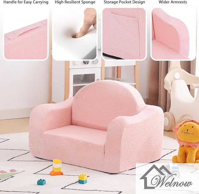 Welnow Kids Sofa, 2-in-1 Soft Sherpa Toddler Chair, Convertible Toddler Couch - Image 4